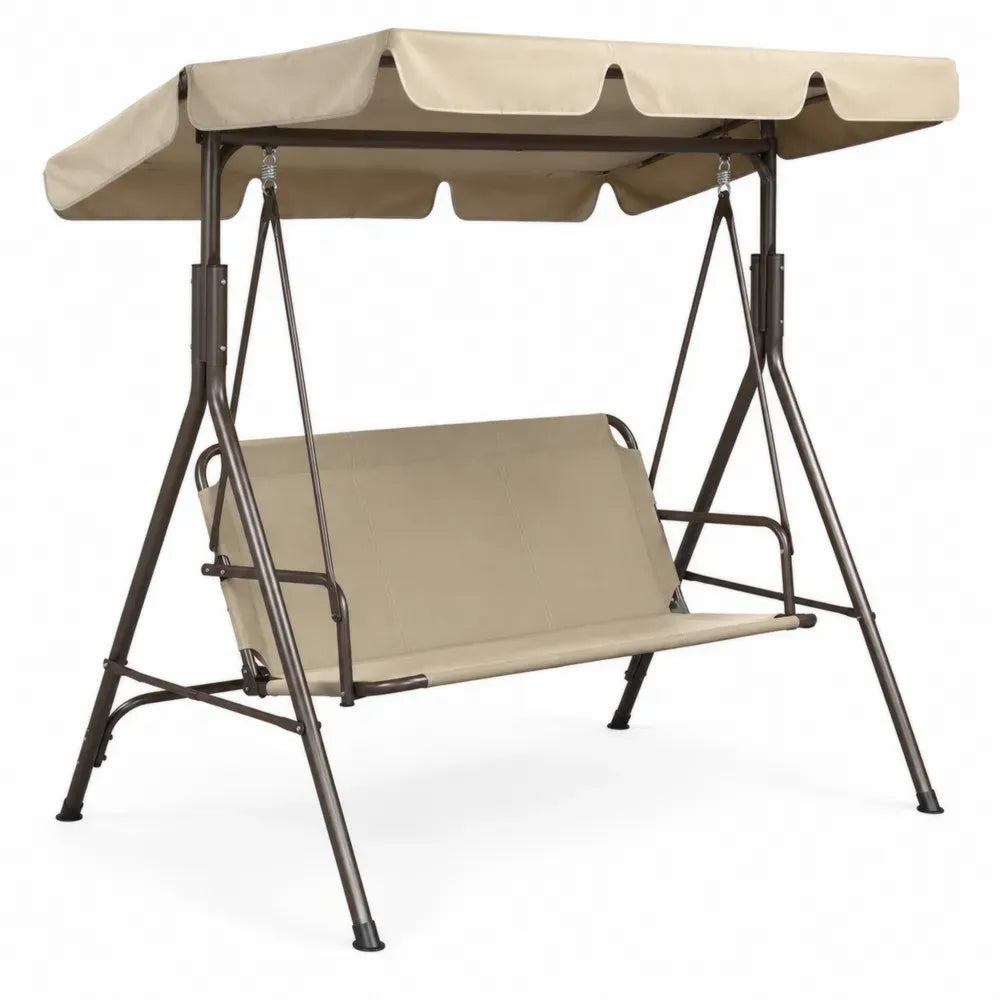 3-Sitzer Hollywoodschaukel Gartenschaukel rechteckig 170 x 110 x 153 cm pulverbeschichteter Stahl und Polyester Beige Dunkelbraun