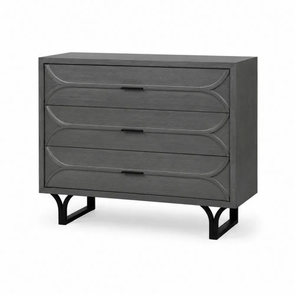 Kommode Schubladenschrank mit 3 Schubladen MDF Holzdekor Stahlgestell rechteckig Anthrazit Schwarz 100 x 40 x 83 cm
