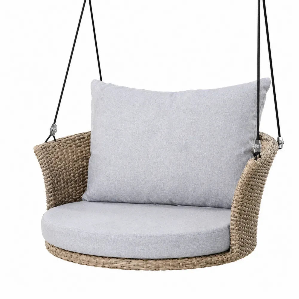 2-Sitzer Schaukelsessel Gartenhängesessel ohne Gestell aus PE-Rattan mit Polyesterkissen halbrund Naturbeige Hellgrau Schwarz 120 x 72 x 70 cm