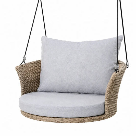 2-Sitzer Schaukelsessel Gartenhängesessel ohne Gestell aus PE-Rattan mit Polyesterkissen halbrund Naturbeige Hellgrau Schwarz 120 x 72 x 70 cm