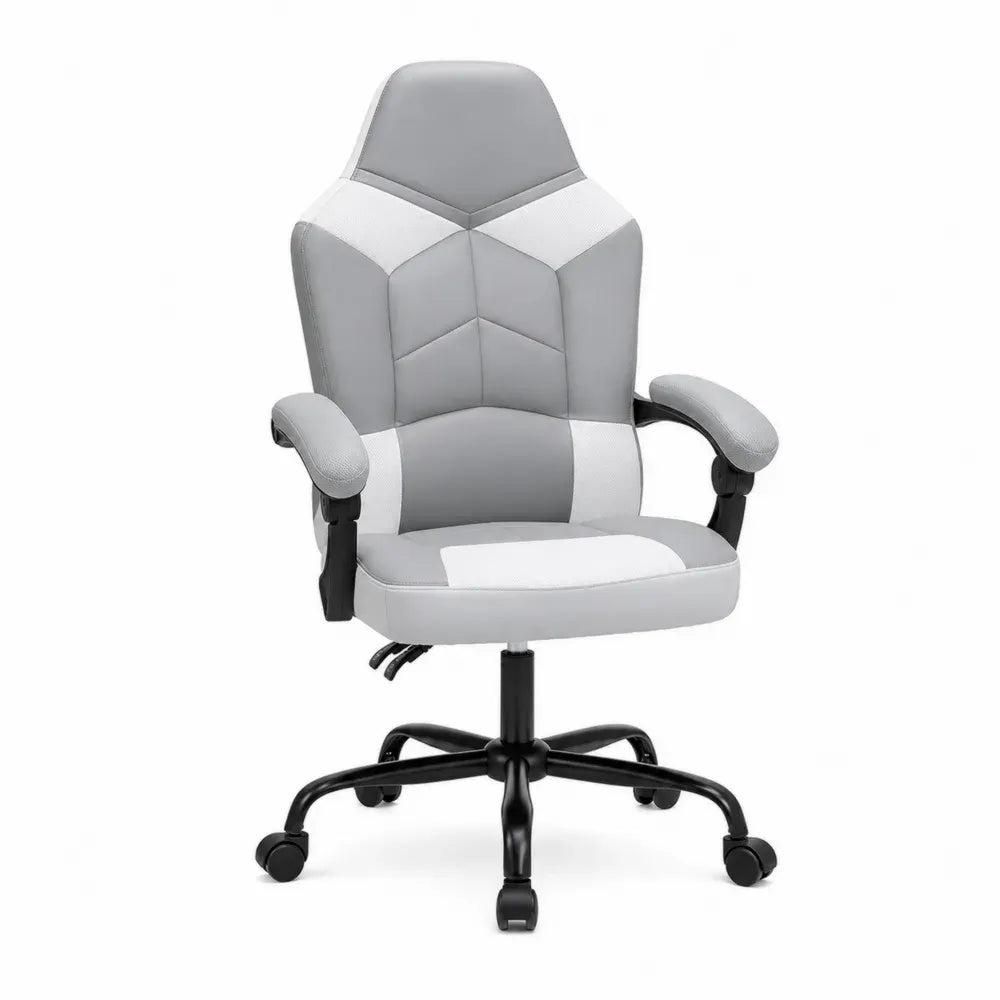 Bürostuhl Gaming Drehstuhl 65 x 65 x 112 bis 122 cm PU-Kunstleder Polyestergewebe höhenverstellbar mit Armlehnen Grau Weiß Schwarz