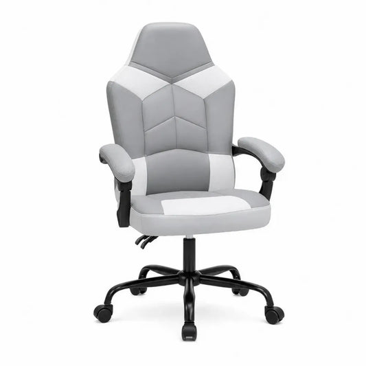 Bürostuhl Gaming Drehstuhl 65 x 65 x 112 bis 122 cm PU-Kunstleder Polyestergewebe höhenverstellbar mit Armlehnen Grau Weiß Schwarz