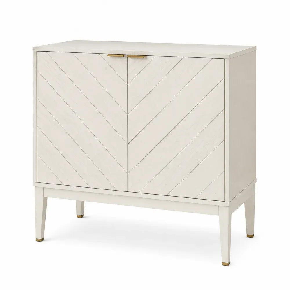 Aufbewahrungsschrank Kommode mit 2 Türen aus MDF und Spanplatte rechteckig Fischgrätfront cremeweiß goldfarben 100 x 40 x 100 cm