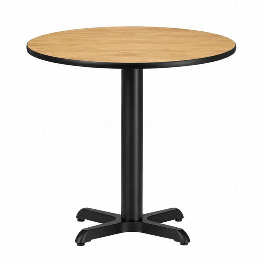 Esstisch Bistrotisch rund mit Säulenfuß Spanplatte Melaminharz Stahl Eichefarben Schwarz Ø 80 cm Höhe 75 cm