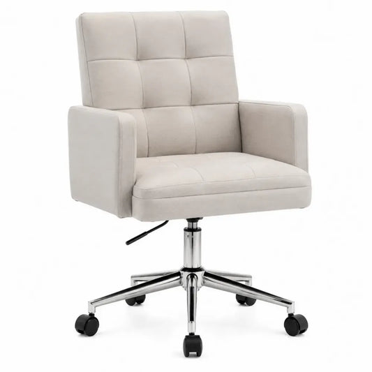 Bürostuhl Drehstuhl mit Armlehnen und Rollen 63 x 66 x 96-106 cm Polyesterbezug Polyurethanschaum verchromter Stahl rechteckig Hellbeige Silber Schwarz