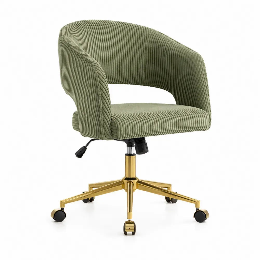 Bürostuhl Drehstuhl 62 x 62 x 78 bis 88 cm mit Rollen Polyester-Cord Stahlgestell halbrund Olivgrün Gold Schwarz