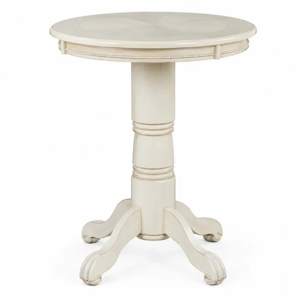 Esstisch rund Säulentisch Ø 80 cm 80 x 80 x 75 cm MDF Gummibaum Massivholz lackiert Cremeweiß