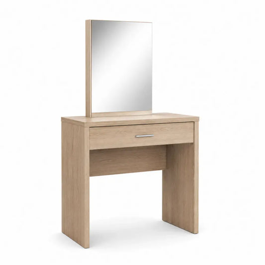 Schminktisch mit rechteckigem Spiegel und 1 Schublade 80 x 40 x 140 cm melaminharzbeschichtete Spanplatte Spiegelglas rechteckig Eiche hell Silber